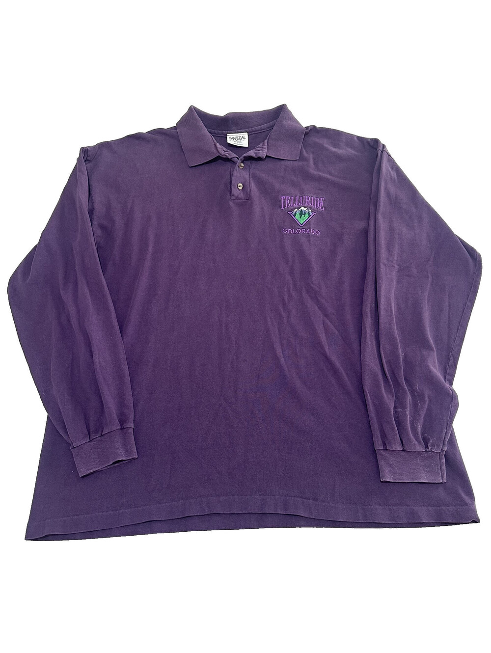 Telluride Colorado Long Sleeve Polo Purple Large Men Vintage San Segal Ski USA